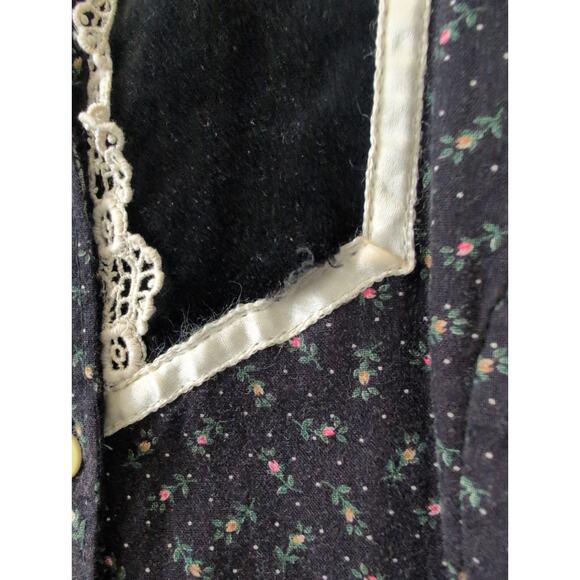 Vintage 70s Gunne Sax Black Floral Calico Midi Dress XS - Picture 5 of 9